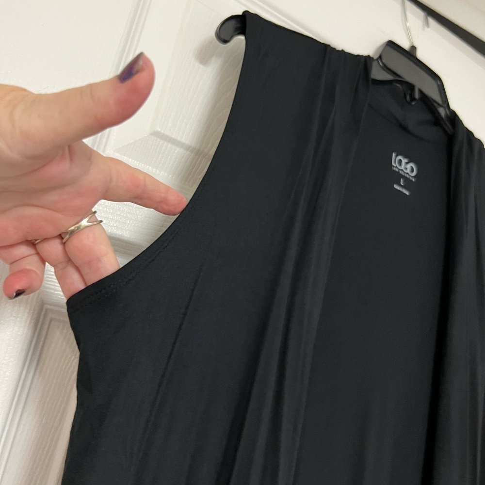 LOGO by Lori Goldstein Black Cardigan Sleeveless Top - Picture 3 of 9